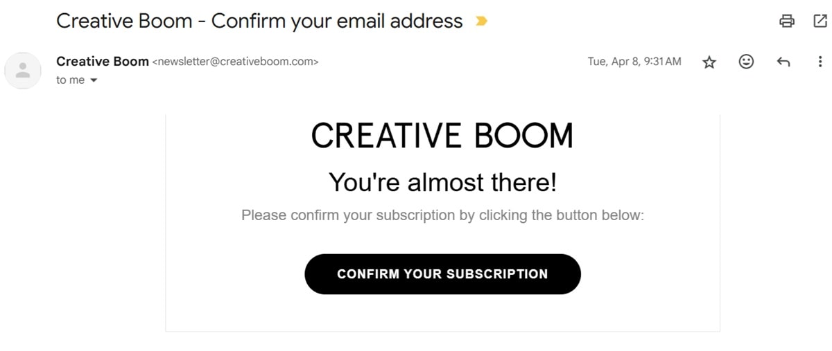 Double opt-in confirmation email example showing how to verify subscriber consent and improve email list quality